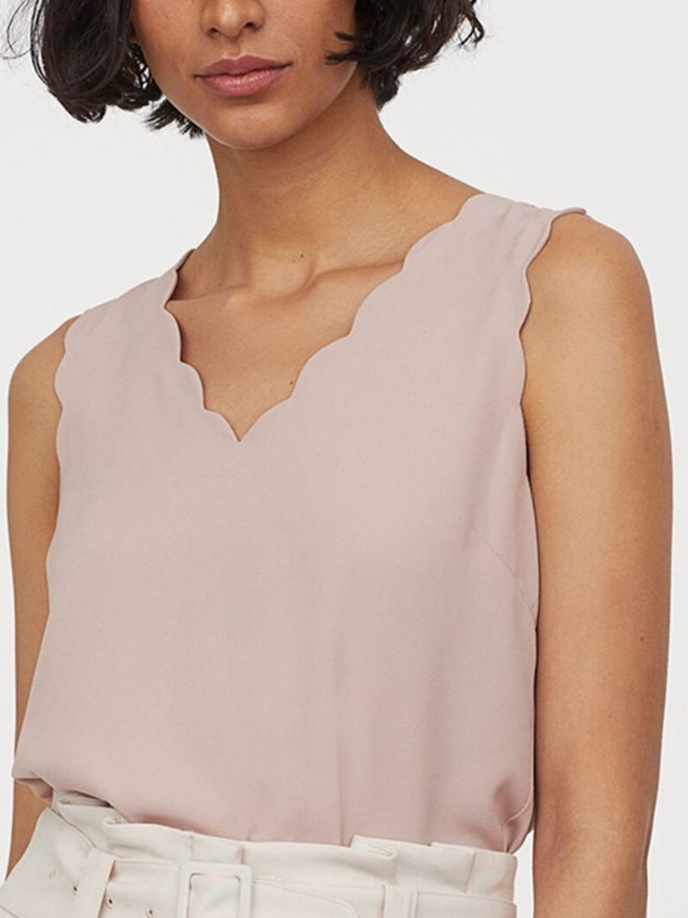 H&M| NEW Rose Pink Scalloped V-Neck Silky Sleeveless Top Blouse Sz XL NWT